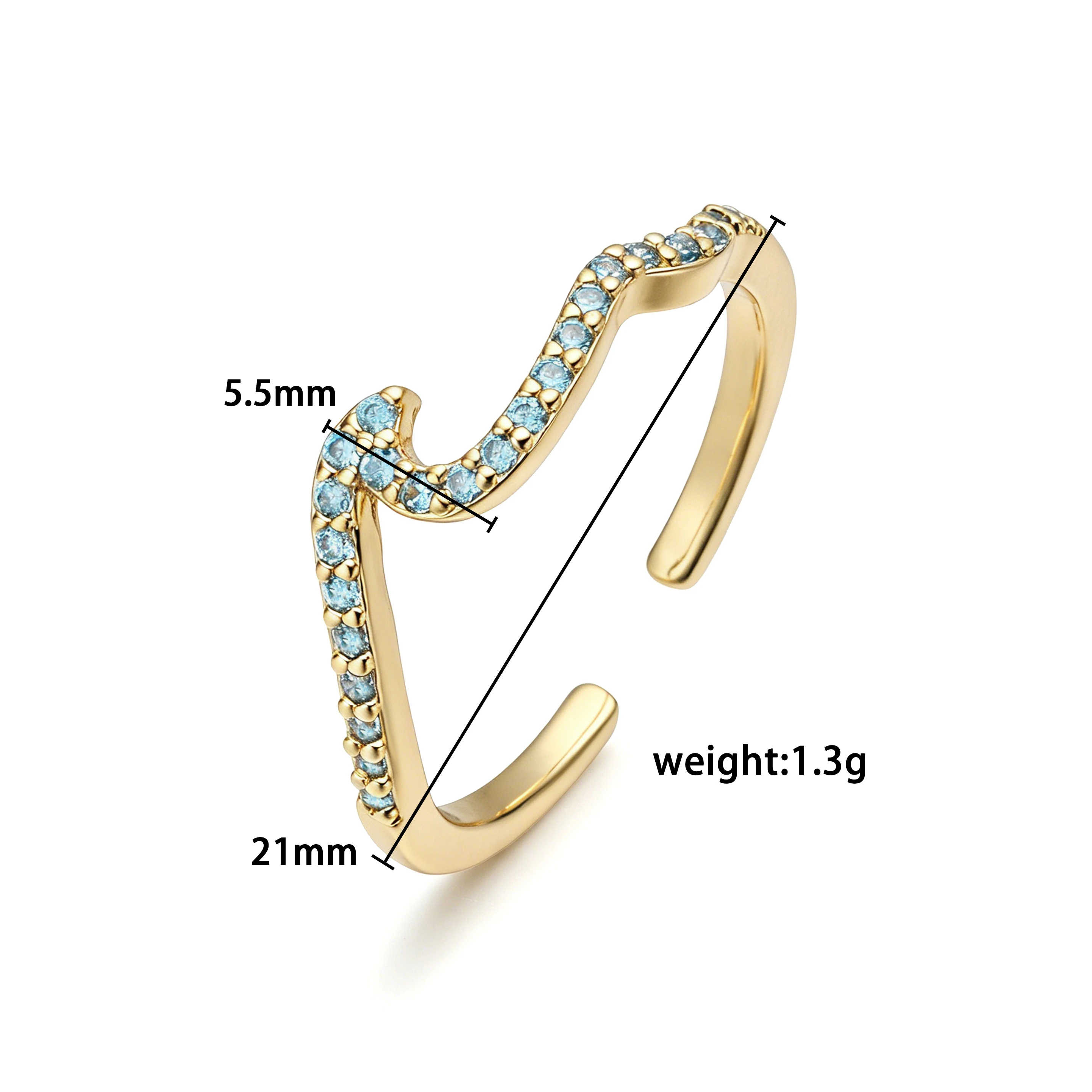 Mountain Peak/Ocean Wave Ring with Turquoise-Colored Zirconia Stylish Adjustable Rings Trendy Ocean Surf Jewelry Gift Wholesale