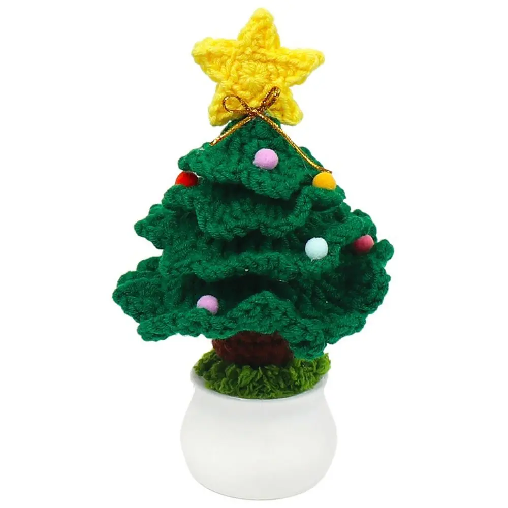 Cute Crochet Christmas Tree Decor Mini Finished Christmas Tree Potted Knitted Flower Plants Pine Handmade