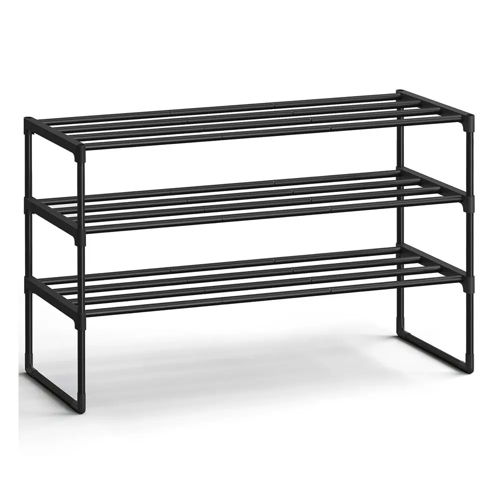 Adjustable 3-Tier Metal Shoe Rack Stackable Shoe Organizer Storage Shelf Large Capacity Holds 16-20 Pairs Space-Saving Freestanding Footwear Stand Cabinet for Entryway Hallway Closet