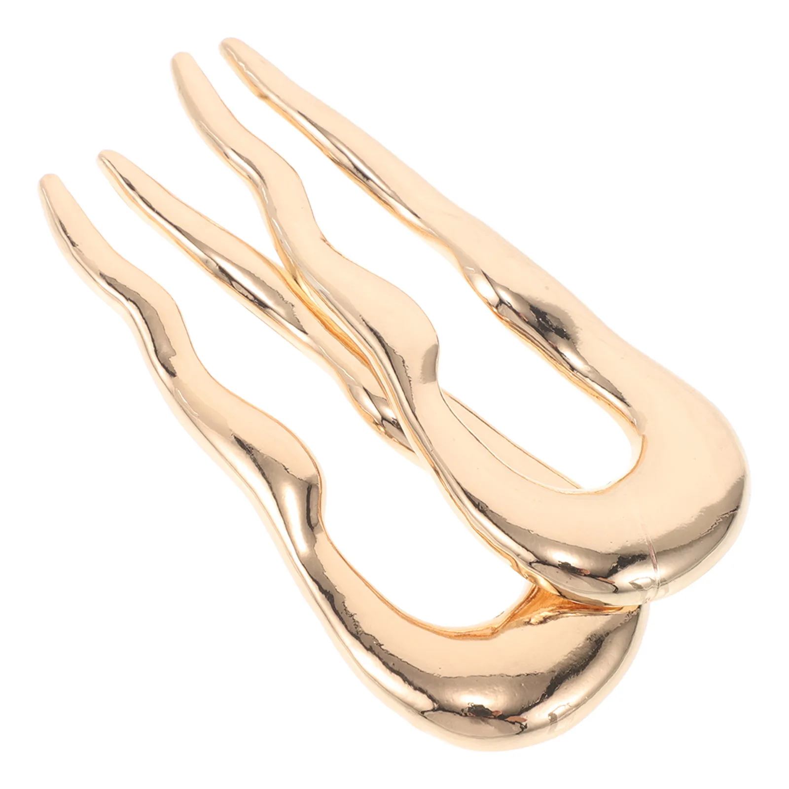 2Pcs Wavy U Shaped French Twist Hair Fork Medium Metal Hair Pin Clip for Elegant Spiral Updo Bun Hairstyling Accessories