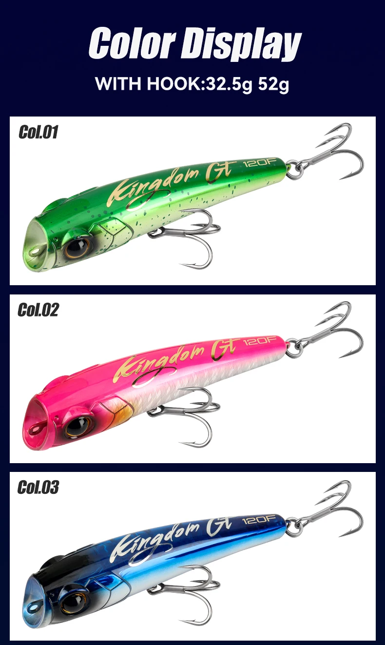 Kingdom GT Popper Angelköder 120mm 140mm 160mm 180mm Schwimmender Oberflächenköder Künstliche Hartköder Durchgehender Draht Salzwasser GT Thunfisch – Detail 11