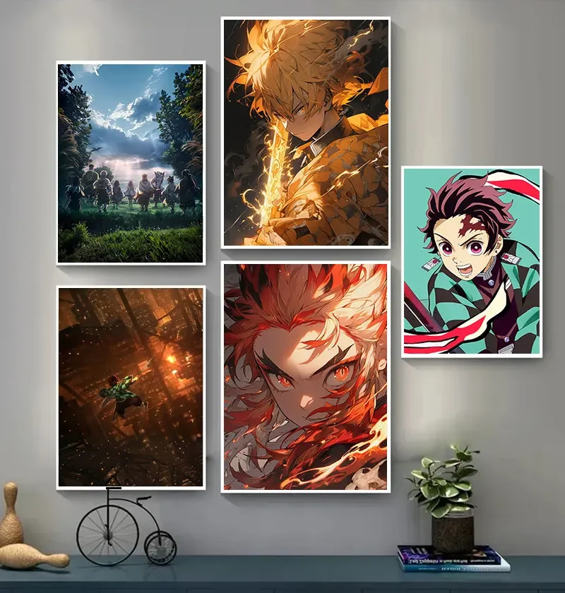 Frameless canvas paintings,Demon Slayer Artwork Poster Japanese Comic Canvas Painting Character Manga Print Living Room Home Dec