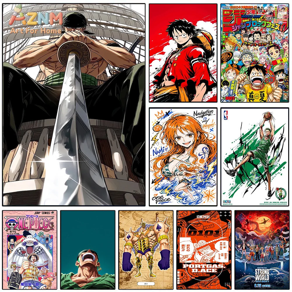 AZNM One Piece Zoro Luffy Nami Ace Franky Weekly Jump Manga Canvas Wall Art Anime Character Print Unframed Canvas Painting For B
