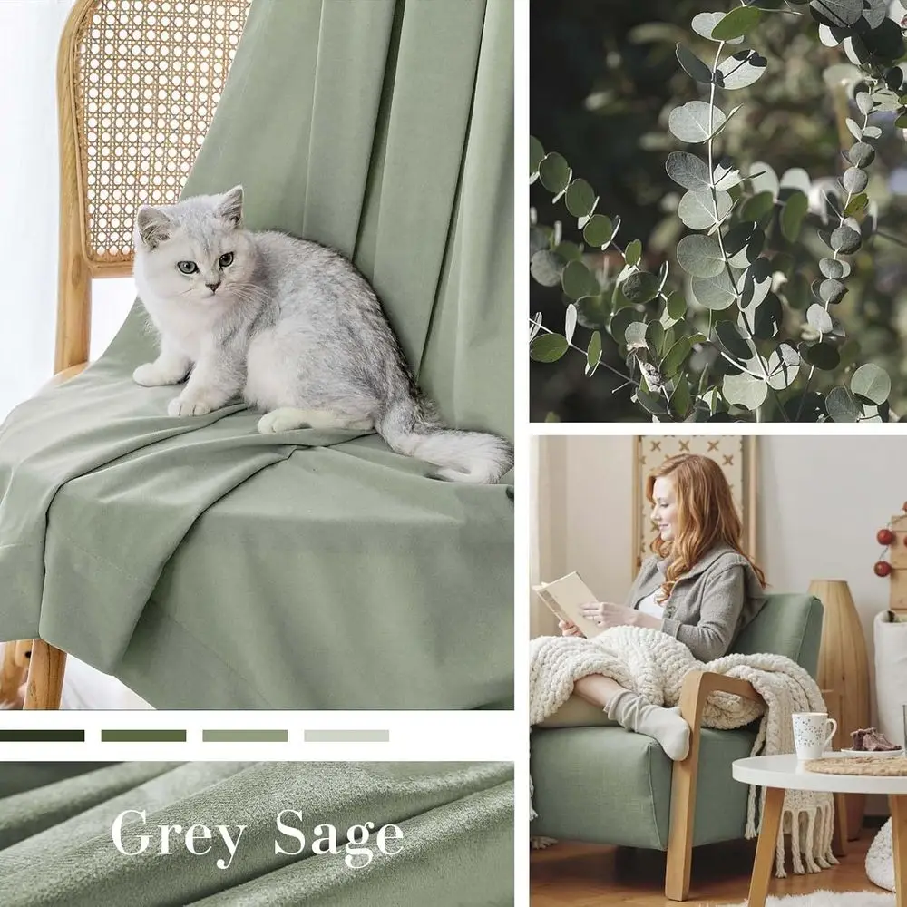 ستائر مخملية معزولة حراريًا 108 فاخرة باللون الرمادي المريمية، مجموعة مكونة من لوحتين لغرفة النوم/غرفة المعيشة