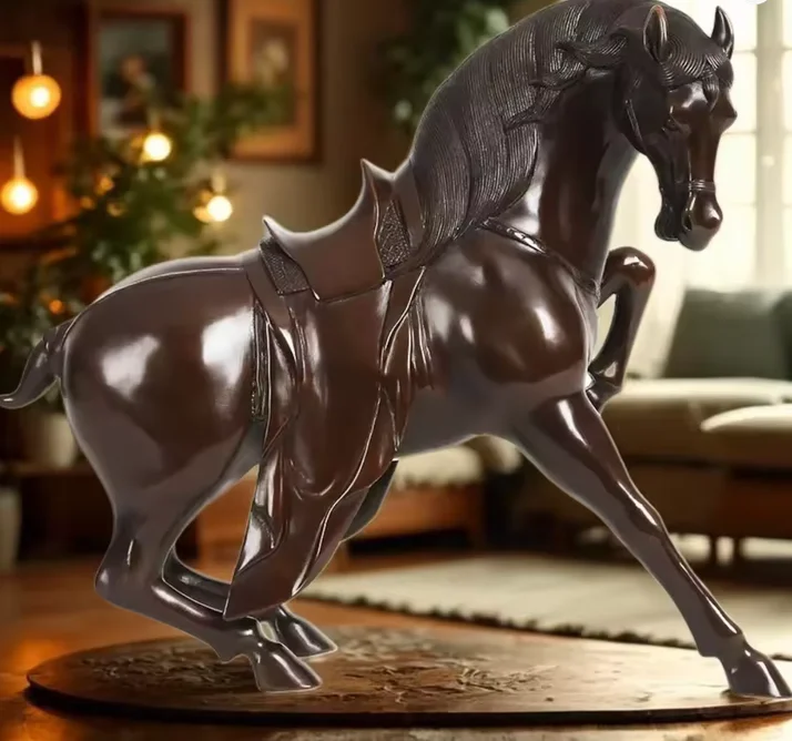 32cm Copper painting Brass General Horse Statue Chinese zodiac sculpture
