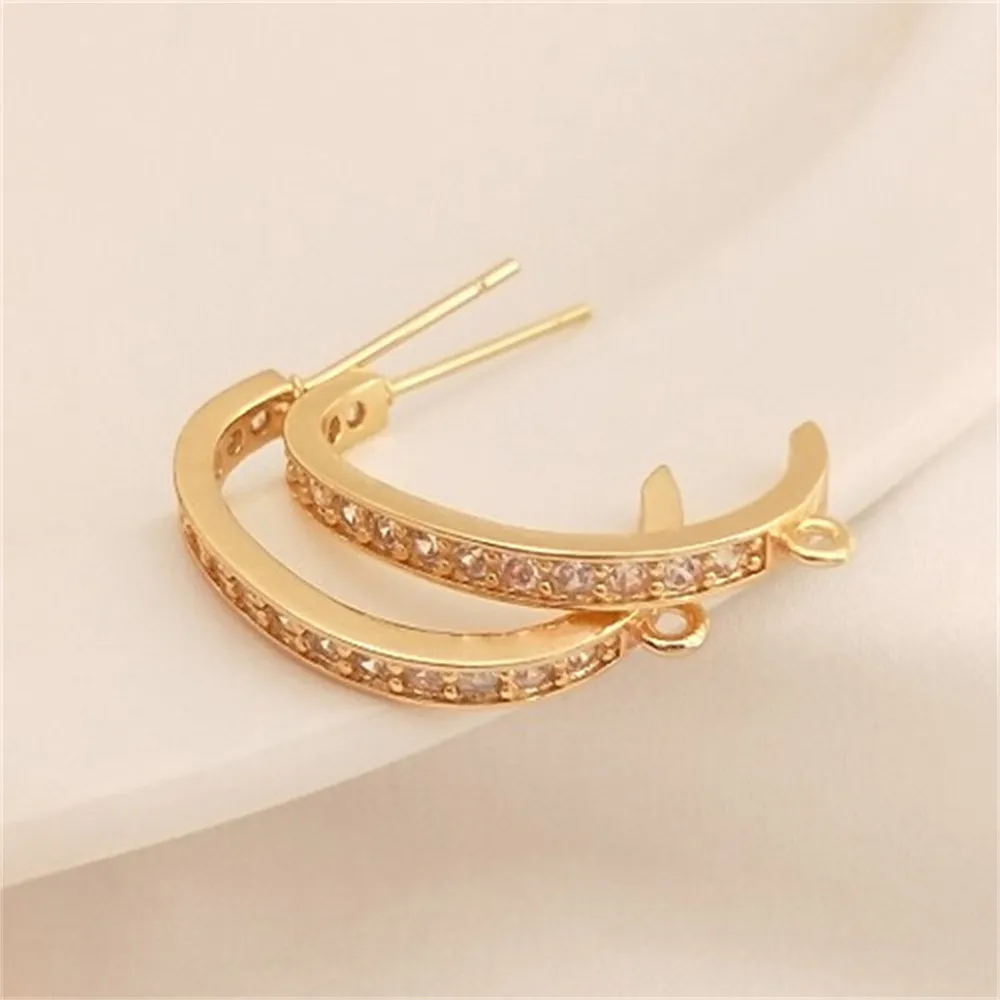 

14K Filled Gold Zircon C-Shaped Stud Earrings Hanging Studs 925 Silver Pin Fashion Earrings Handmade DIY Material Accessories