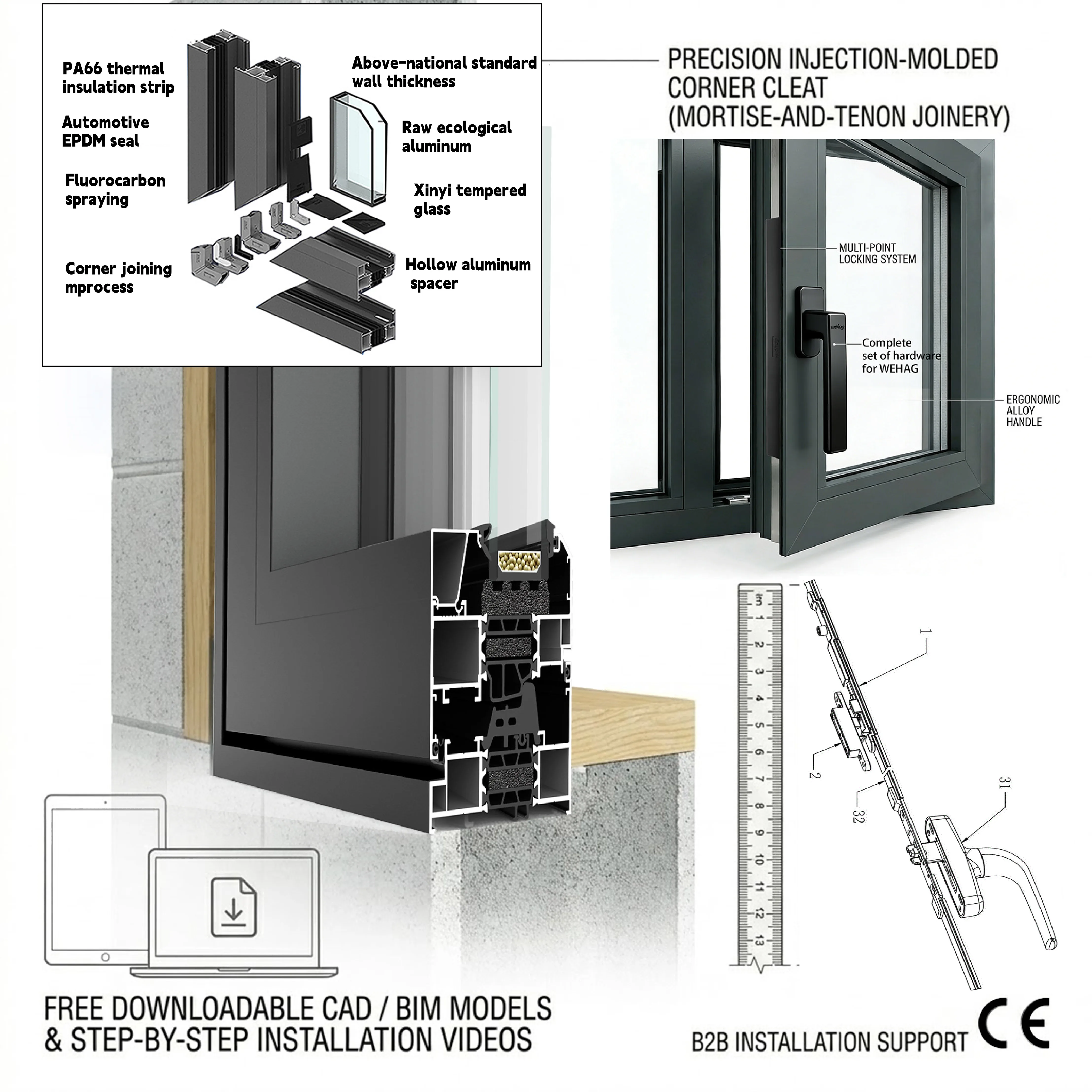 Modern Aluminum Tilt Turn Window Double Glazed Inward Opening Casement Window Frame for Residential