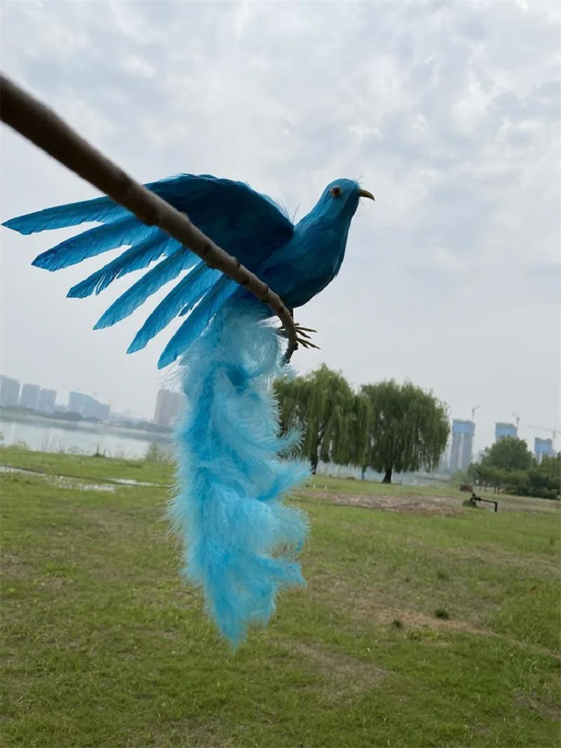 blue simulation bird model foam and feather wings long tail bird gift about 55cm xf2989