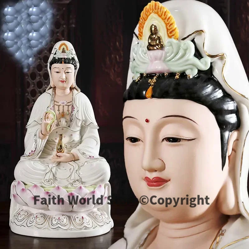 30CM 5A high grade Porcelain GUAN YIN PU SA BUDDHA home Altar shop Worship efficacious Talisman family Goddess Mascot statue