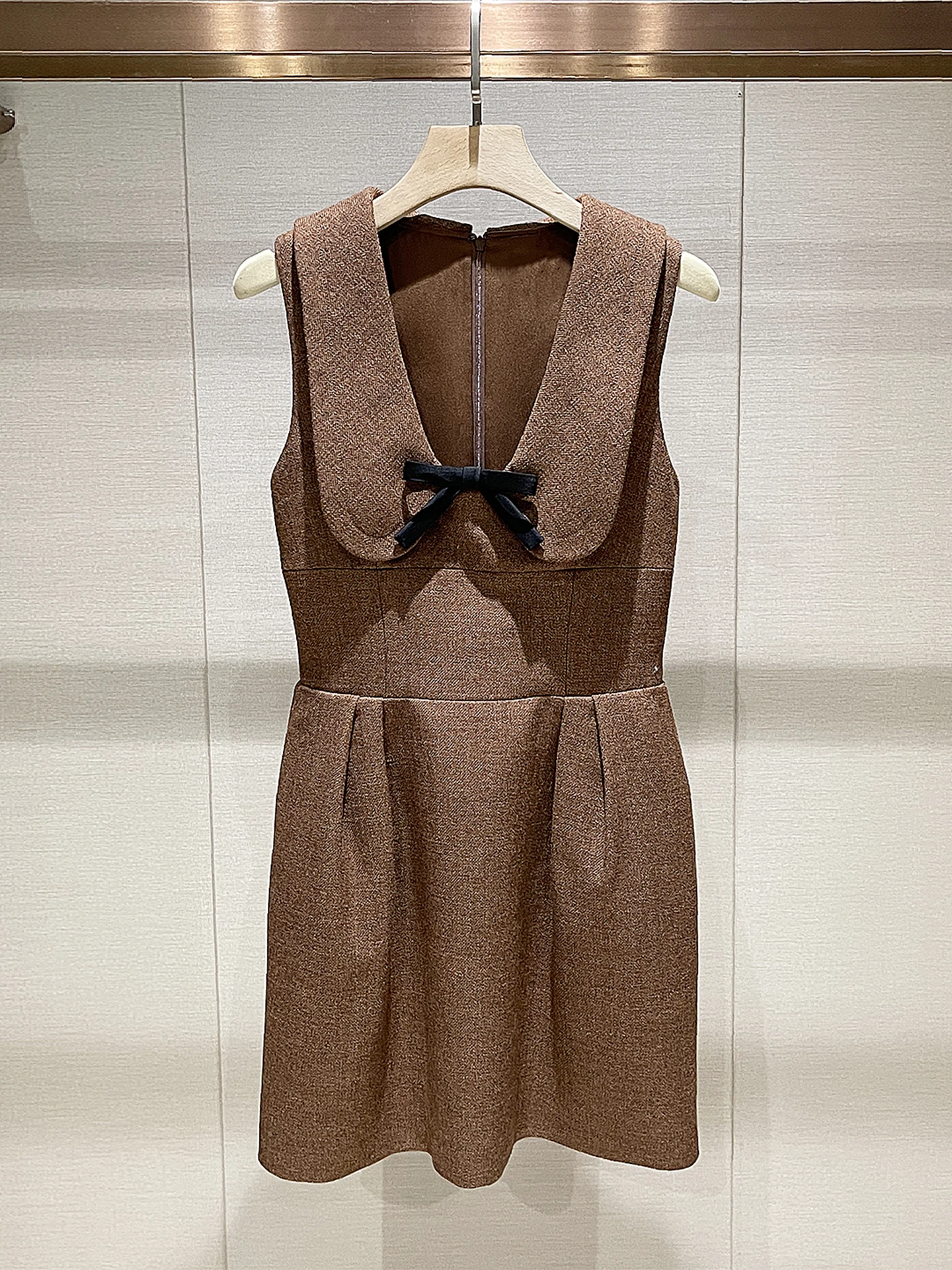 

Повседневный жилет-сарафан с воротником-куклой и узлом, в стиле ретро, осенне-зимний, новый, в стиле маленькой Франции, с завышенной талией, А-силуэт