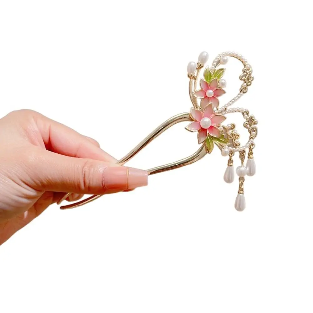 Vintage Floral Flowers Hair Stick Butterfly Tassel U Shaped Hair Stick Hairpin Hair Accessories Hanfu Hair Stick Bridal