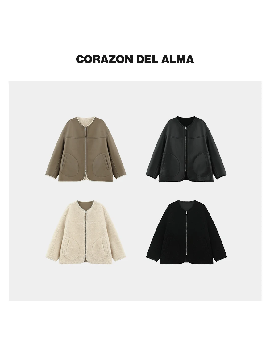 

Винтажная двусторонняя куртка-жакет Uman из 100% шерсти с меховой подкладкой, круглый вырез, модель Corazón Del Alma CS-725