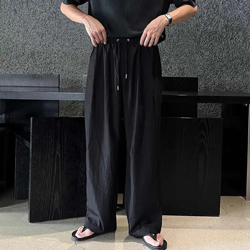 Summer Thin Black Pants Men Fashion Oversized Wide Leg Pants Men Streetwear Korean Loose Beige Casual Pants Mens Trousers