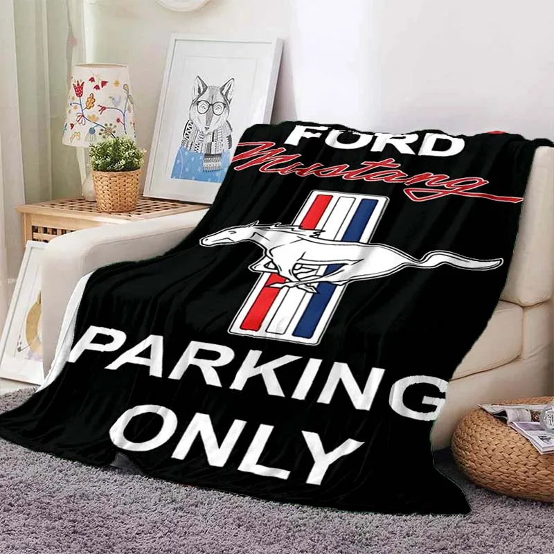 HD M-Mustangs Car Logo Printed Flannel Blanket Soft Warm Lightweight Throw Blanket Home Decor For Sofa Bed Bedroom Travel Gift