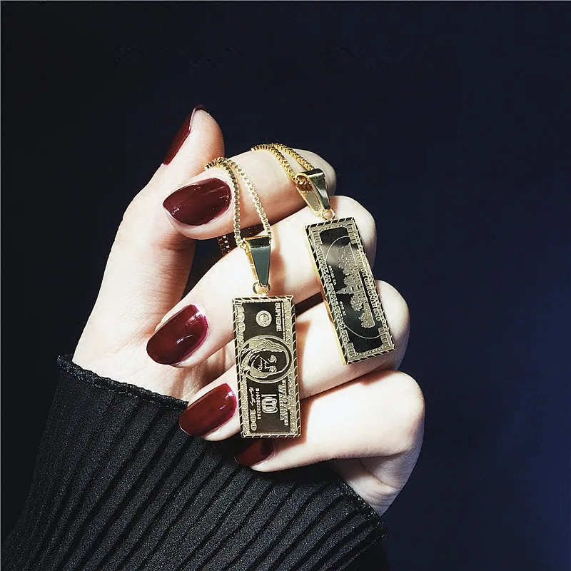 Creative U.S. Dollar Pattern Hip Hop Rock Trend Men\'s Necklace Personality Million Dollar Bill Pendant Punk Fashion Jewelry Gift