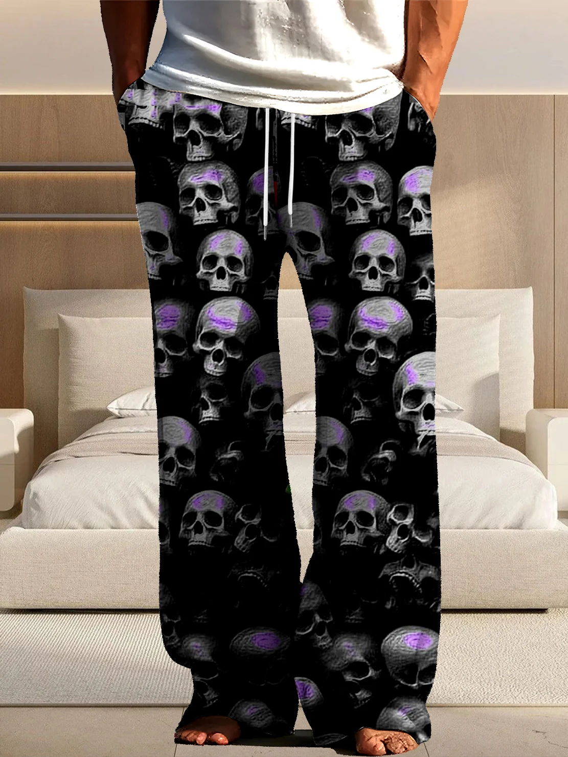 

Весенние и осенние мужские длинные брюки с 3D цифровым принтом черепа, повседневные домашние брюки, модные быстросохнущие и не выцветающие