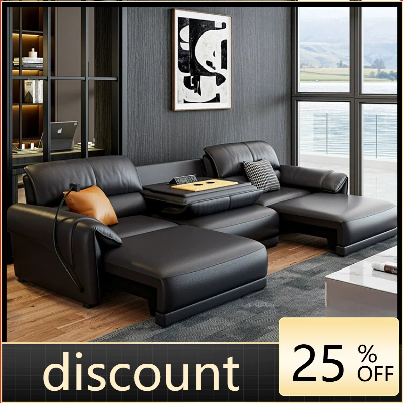 

LH leather electric multi-functional sofa bed modern simple living room dual-purpose retractable sofa