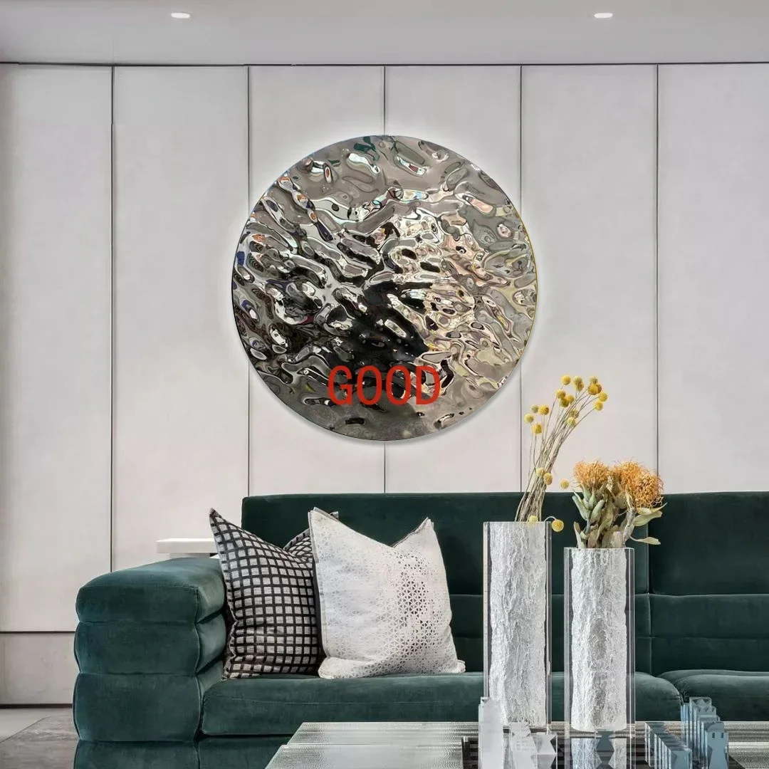Stainless Steel Water Ripple Wall Pendant Living Room Background Wall round Wall Hanging Metal Light Luxury Art Decorative