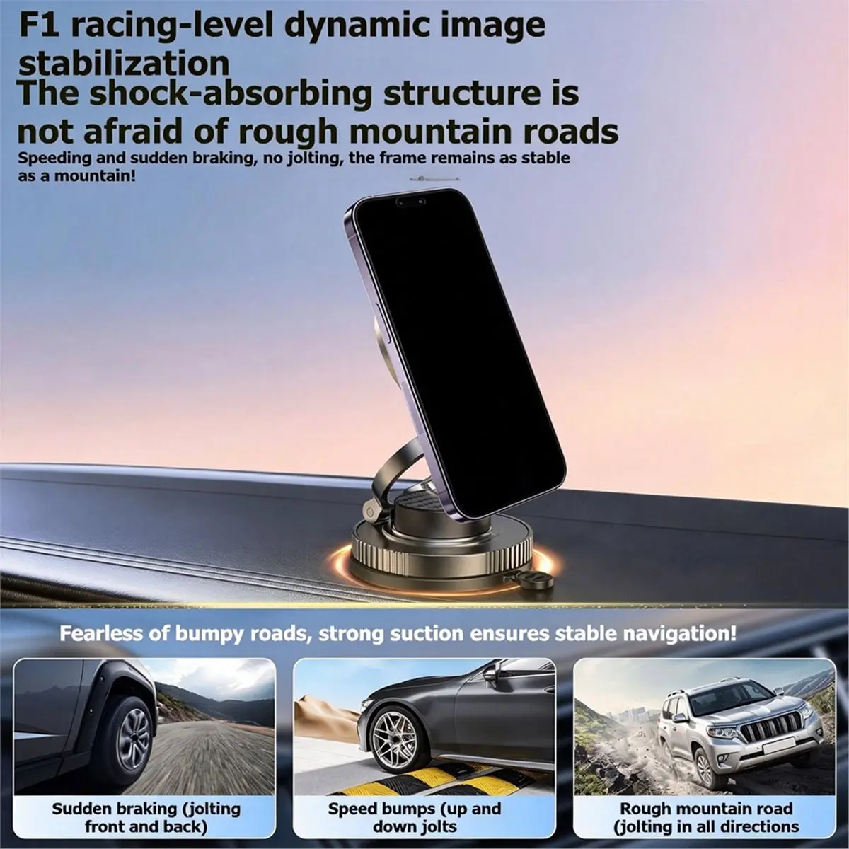 Magnetic Car Phone Holder Foldable 360° Rotation Vacuum Suction Cup for Car/Gym/Driving Phone Holder