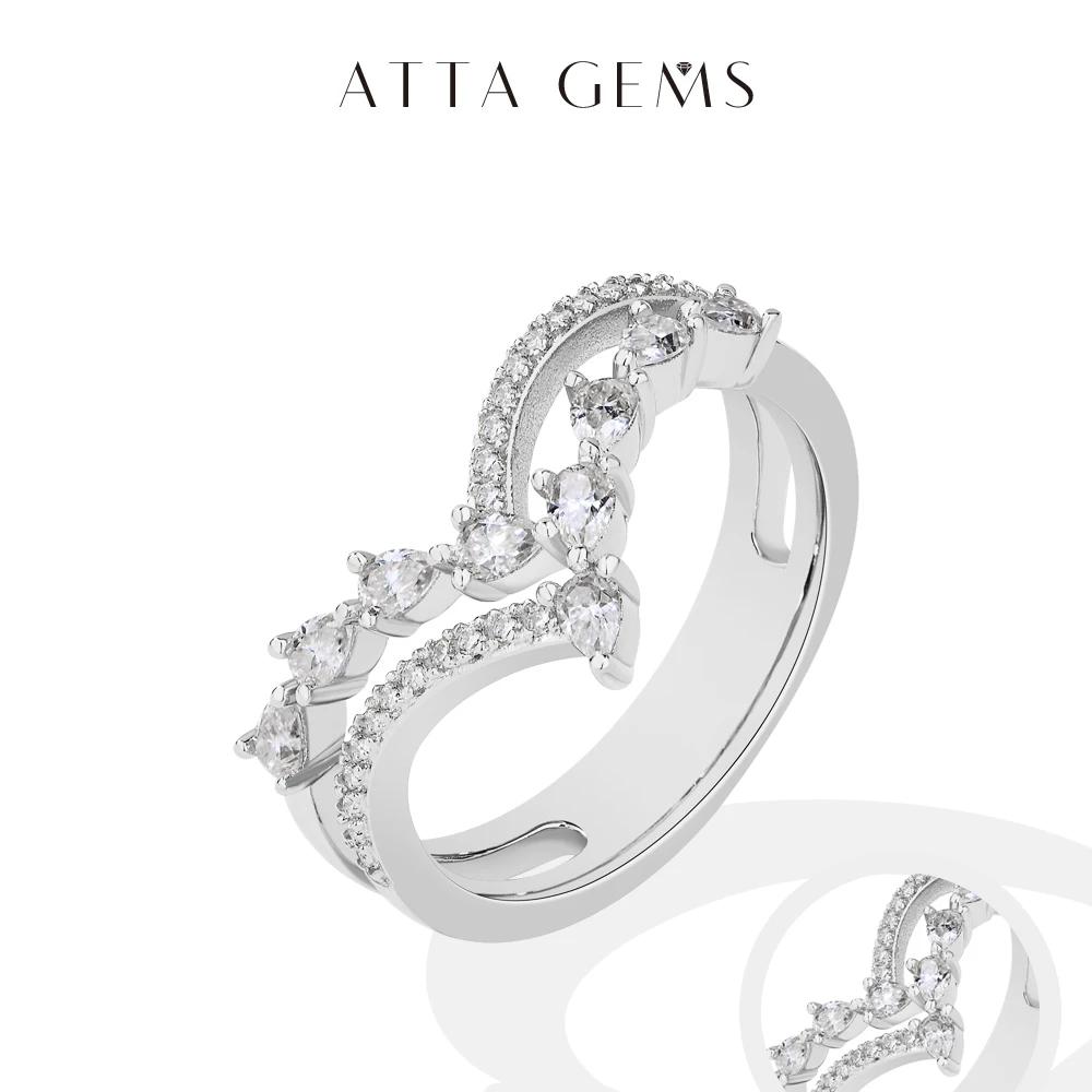 

ATTAGEMS Double Cross Design Band Moissanit Rings for Women DVVS1 Grade 3*2mm Pear Cut 925 Sterling Silver Engagement Jewelry