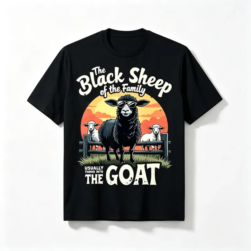Plus Size[Printed T-Shirt] Black Sheep Family Goat Pattern T-Shirt| Casual Round-neck T-shirt, Machine Washable, for Teenager