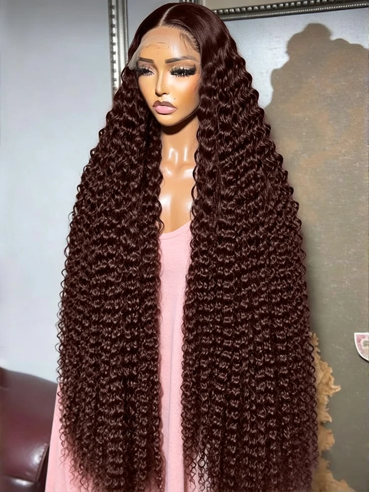 40 42 Inch Chocolate Brown Water Wave 13x4 Lace Front Human Hair Wigs Colored Deep Wave 7x5 Glueless Wigs Ready To Wear And Go Vietnamese 13x6 HD Curly Lace Frontal Wig For Women 250 Density Raw Human Hair Wigs Preplucked Natural Hairline