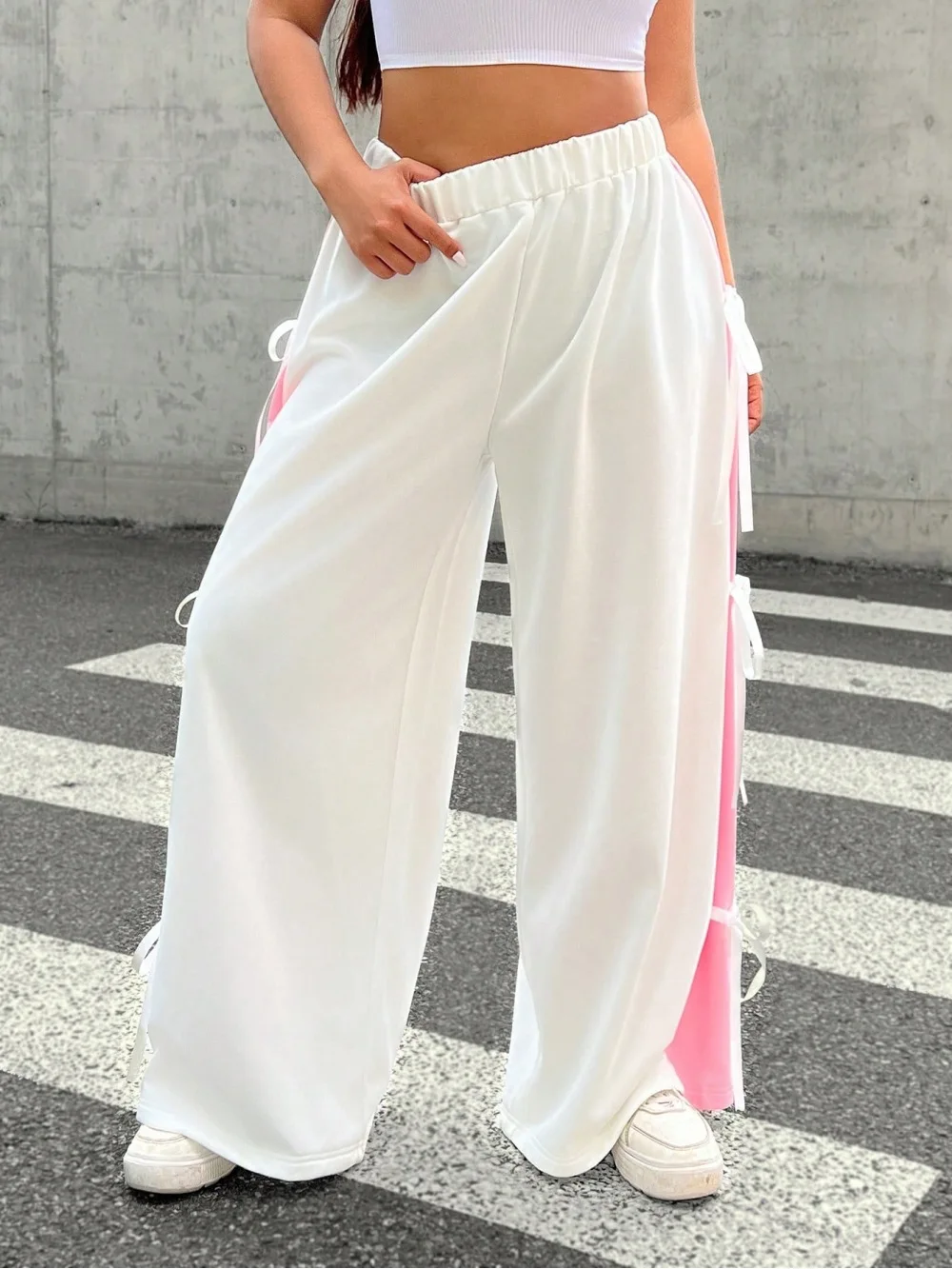 

Женские 2026, новые широкие брюки с высокой талией и боковым галстуком и бантом, милые свободные повседневные брюки, модная уличная одежда