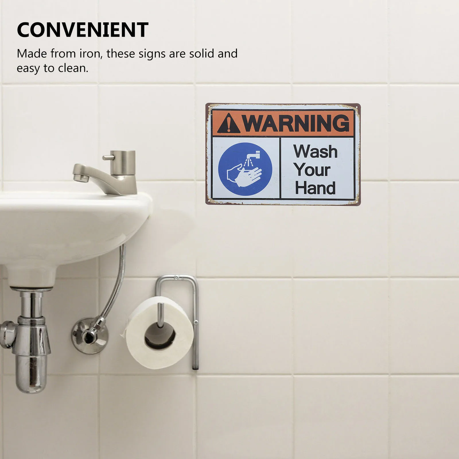 Wash Hands Sign Iron Warning Sign For Public Restroom Handwashing Reminder Sticker Durable Wash Hands Signs For Business Safety