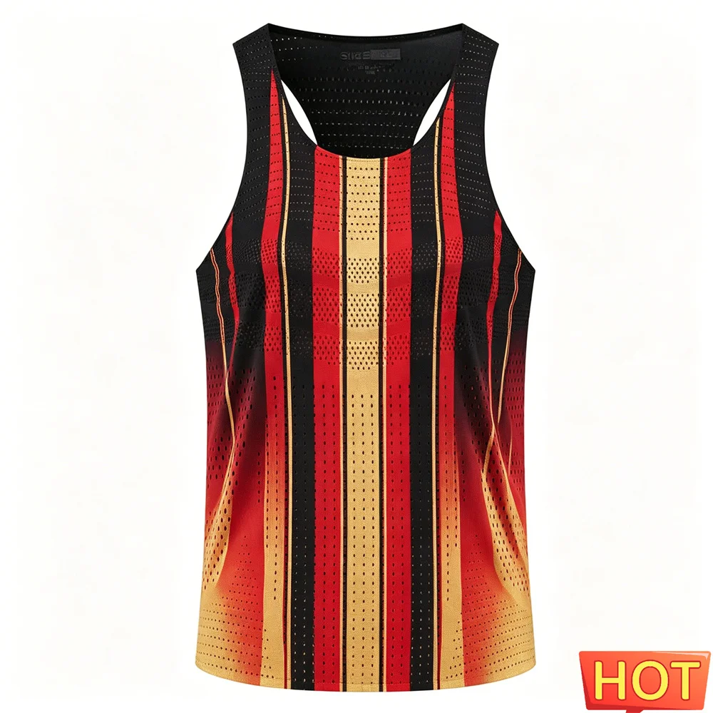 Chaleco deportivo con degradado de rayas para hombre, chaleco deportivo para maratón, chaleco para hombre y mujer, camisetas sin mangas transpirables para hombre, camiseta sin mangas para hombre