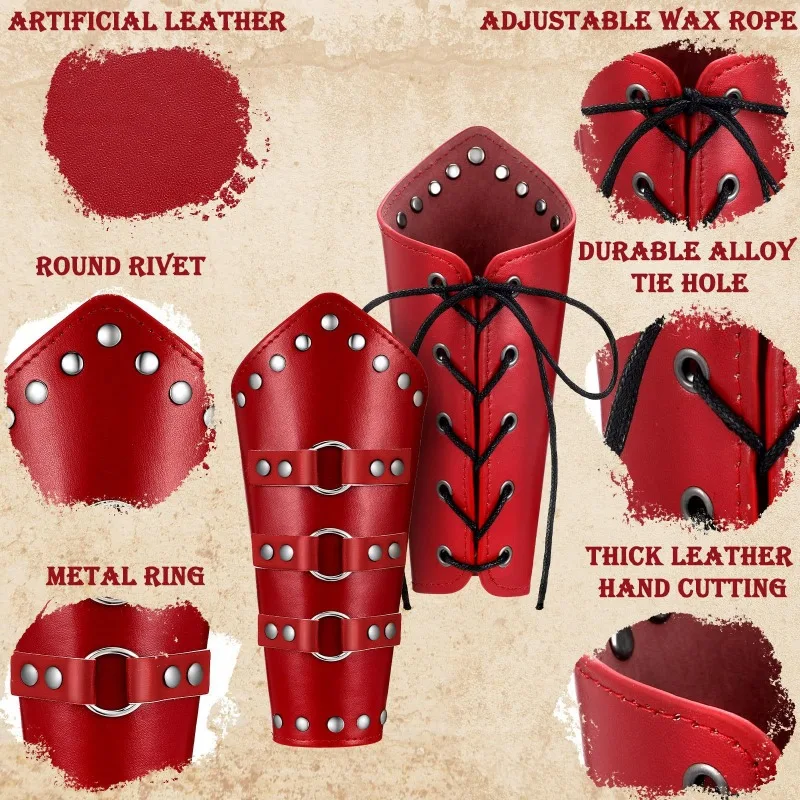 2PCS/SET Structured Shape Elastic Fit Scratch-proof Solid Leather Arm Guard for Ancient Style Performance & Role Play