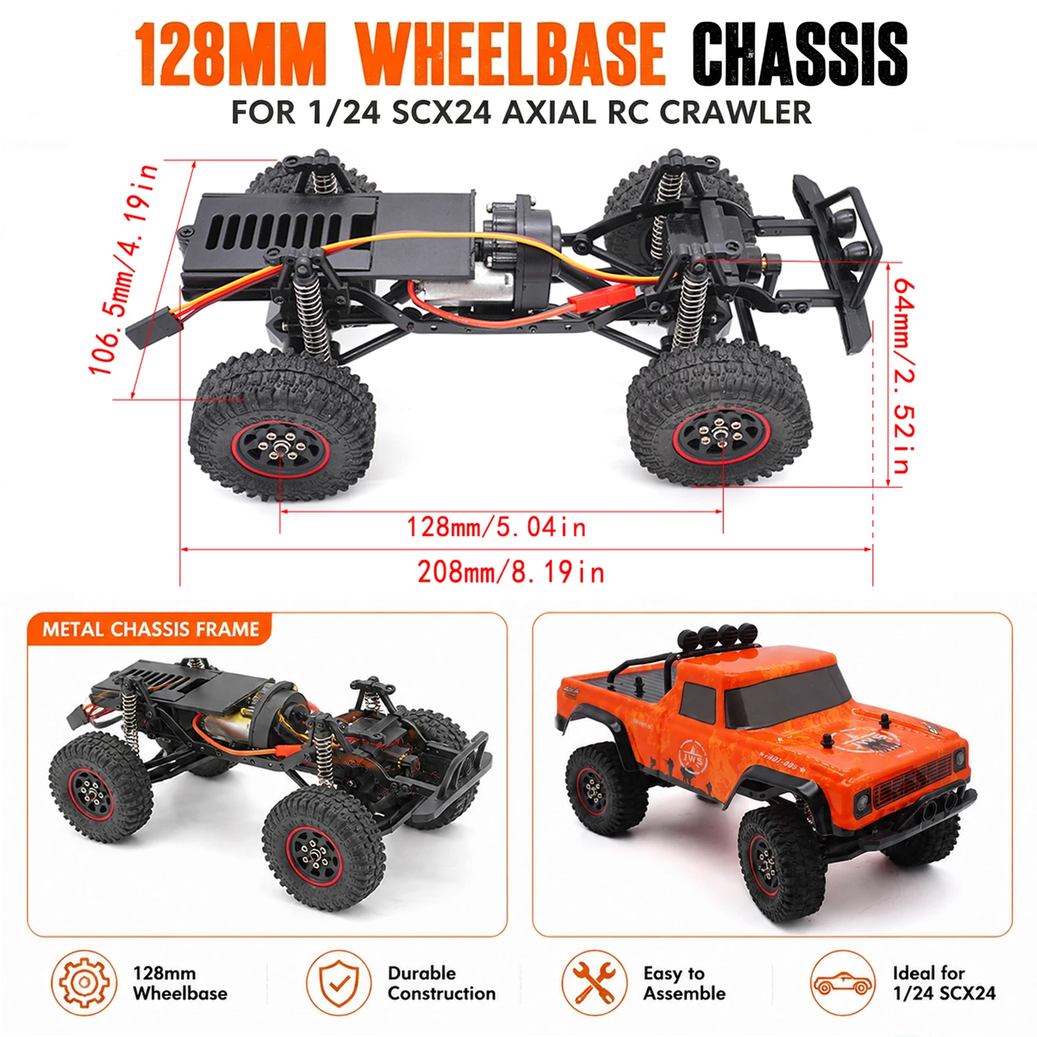 128mm Wheelbase Frame Chassis Front Rear Axles Gearbox & Body Shell Combo for 1/24 SCX24 Axial RC Crawler Car Model Accessories