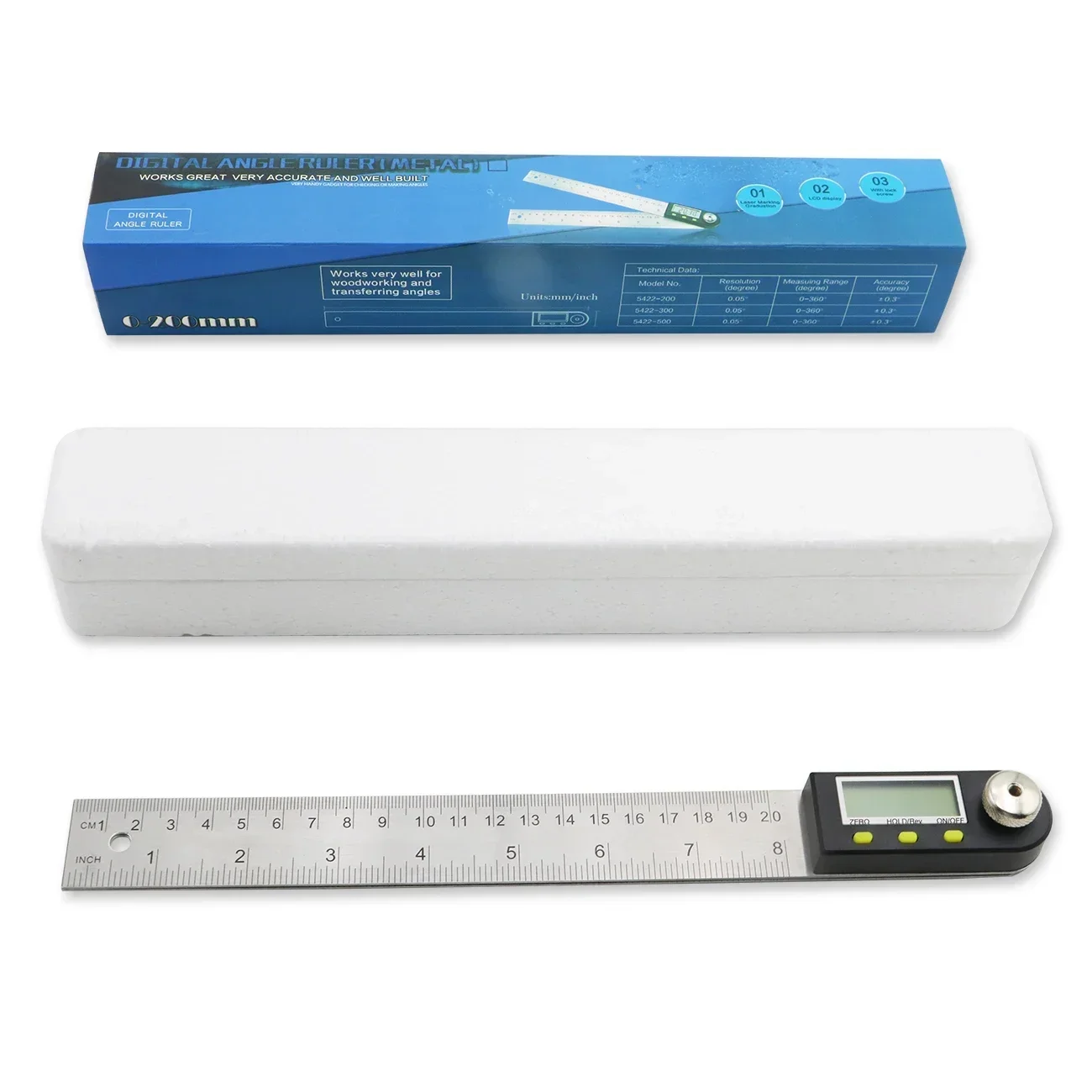 Shahe-Rapporteur numérique, inclinomètre, jauge d'angle électronique, règle d'angle en acier inoxydable, goniomètre électronique, 200mm