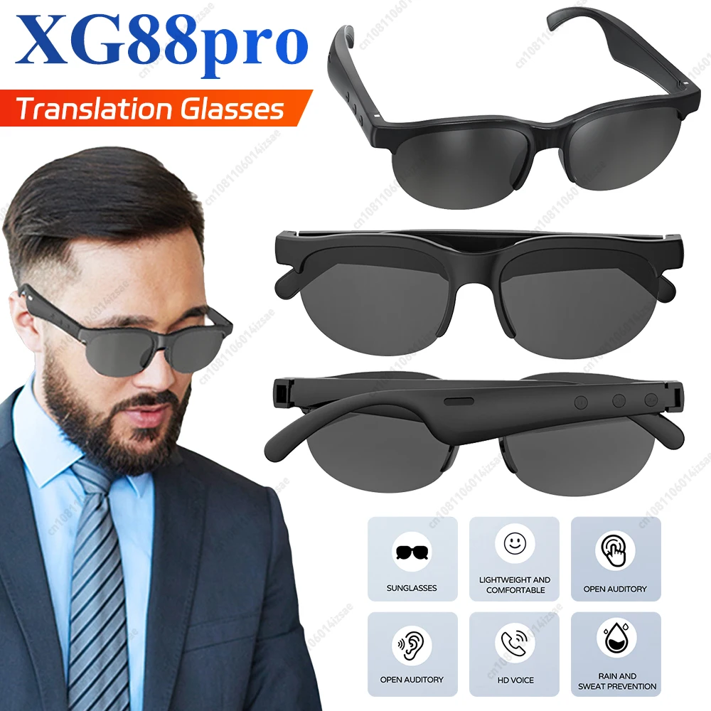 

Очки для интеллектуального перевода AI, Bluetooth-совместимые умные очки 5.4, встроенные динамики с микрофоном, спортивные солнцезащитные очки для вождения