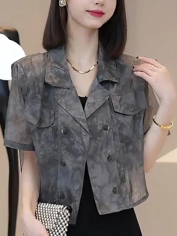 

Fashionable Short Women's Shirt Gradient Design Elegant Versatile High-End Slimming Top Luxury Style Spring Summer Casual Wear