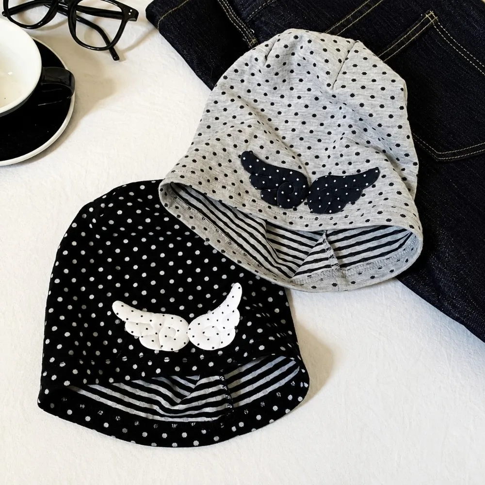 Fashion Polka Dot Pattern Stacking Bonnet Elastic Wing Decoration Stretch Fit Hats Soft Breathable Skullies Hat for Women