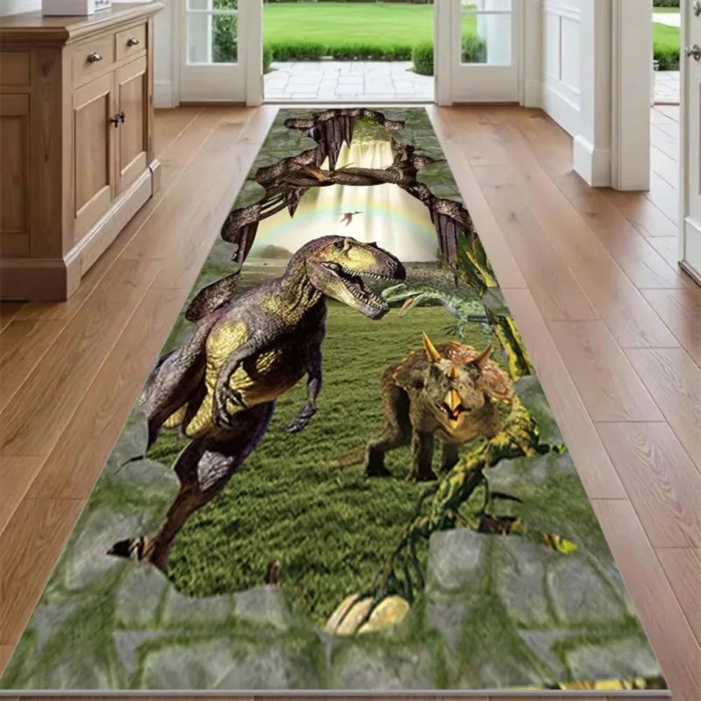 3D Jurassic Dinosaur Rug Prehistoric T-Rex Illusion Floor Mat Soft Washable Non-Slip Dino Theme Decor for Game Room Bedroom