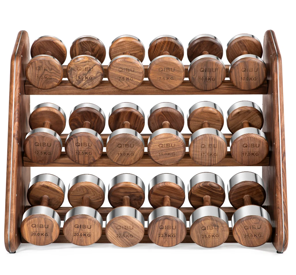 

Luxury High-End Wooden Dumbbells with Stainless Steel Free Weights with Solid Walnut Wood Finish
