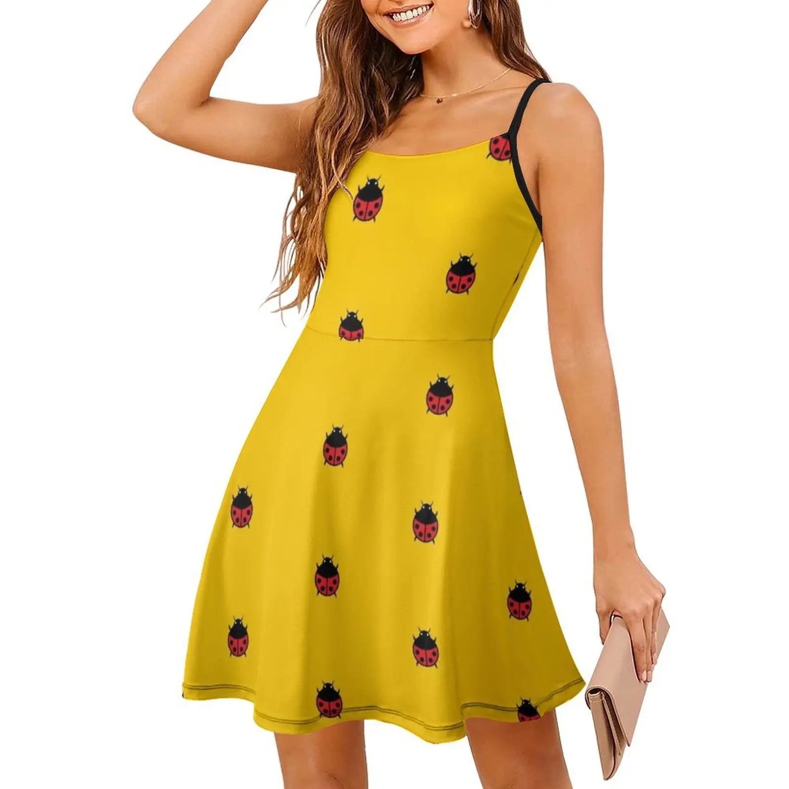 فستان على الطراز الكوري البسيط للنساء، فستان كاجوال أنيق للحفلات أو الارتداء اليومي، حشرة حيوانات لطيفة، لون أطفال رائع