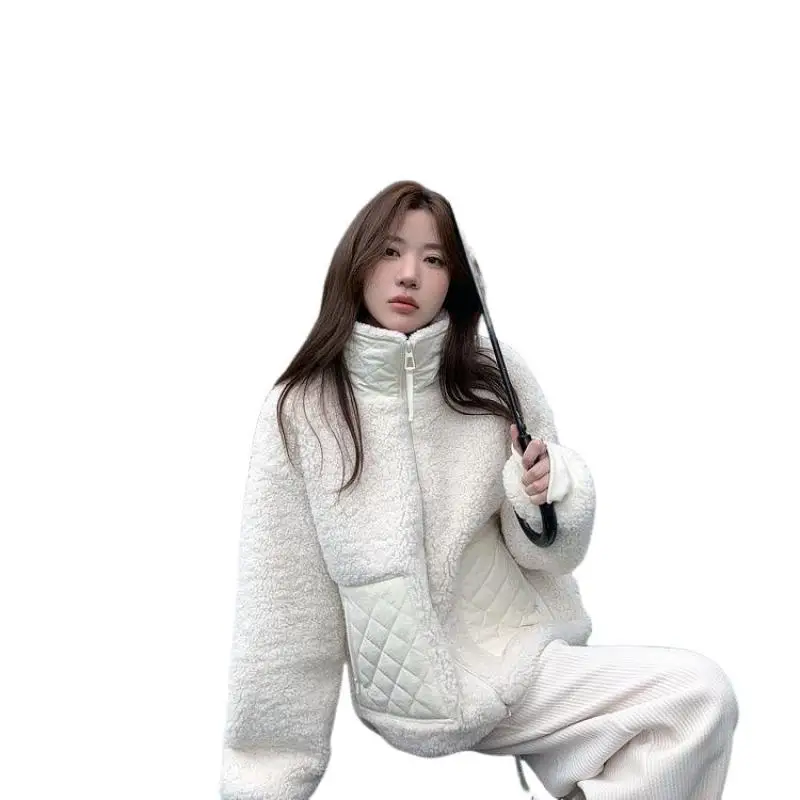 Women's Short Cotton Padded Jacket Autumn Winter Korean Style Patchwork Coat Women Warm Grid 2025 New Model Keep Warm Fashion