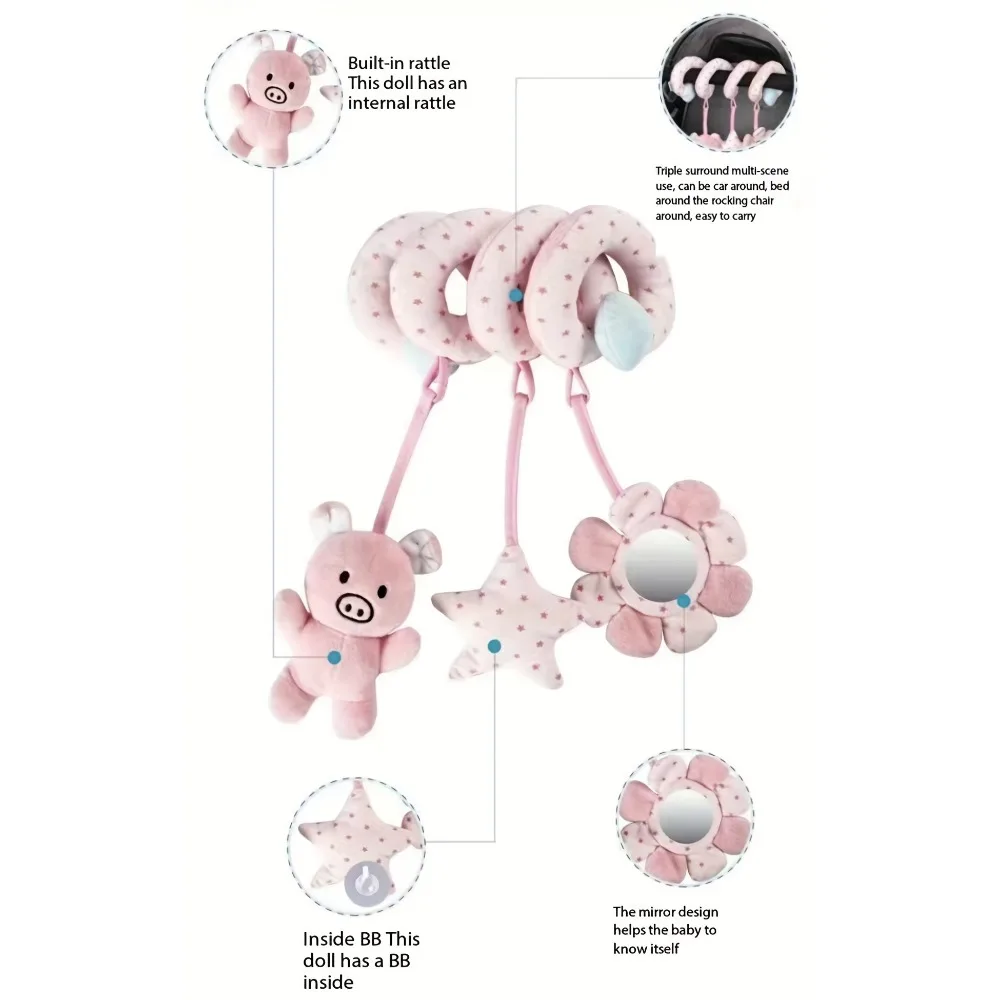Hucha de Animal para bebé, colgante de cama suave con espejo Haha incorporado, sonajero, colgador de coche para recién nacido, colgadores de cochecito