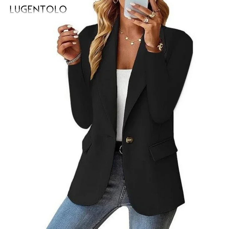 Cappotto casual da donna Autunno risvolto manica lunga top monopetto moda tinta unita slim fit piccolo abito abbigliamento da festa di strada