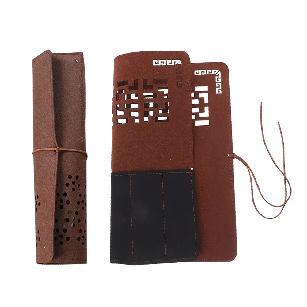 2Pcs Felt Pen Roll Organizer Plum Blossom Hollow Out Calligraphy Brush Roll Holder Portable Felt Pencil Case for Artist Paint