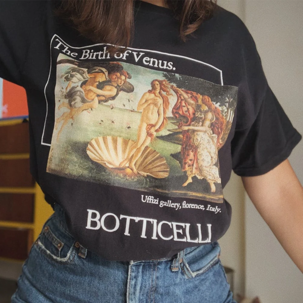 

Retro Style The Birth of Venus Botticelli Men Women Aesthetic Tshirt Plus Size Graphic Tees Oil Painting Short Sleeve T shirts