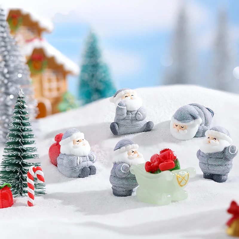 Christmas Ornaments Festive Snow Scene Figurines Miniature Decorations Colorful Resin Santa Figurines For Party Decoration