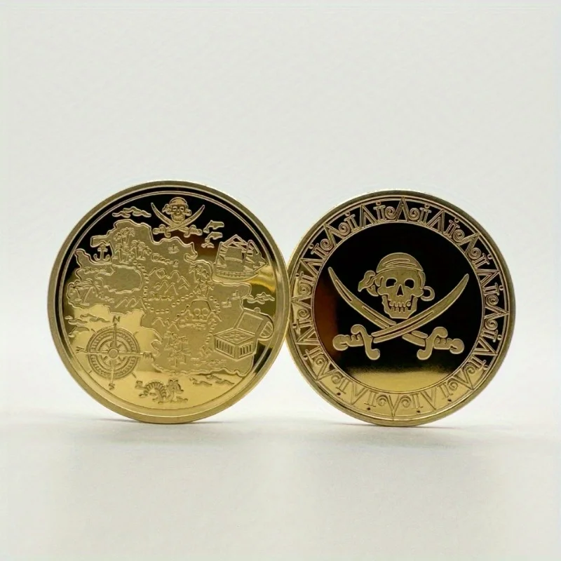 1PC 40mm Gold Skull Pirate Treasure Hunt Map Souvenir Challenge Token, Rewards, Gifts, Decorations, Collectibles