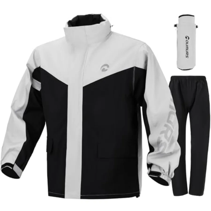 Oumurs Men's Motorcycle Rain Suit Waterproof Jacket and Pants with Reflective Strips, Breathable Mesh Lining Riding Raincoat