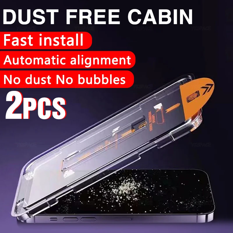 2Pcs Alignment Mount Dust Free Kit Clear Tempered Glass For iPhone 16 15 14 13 12 mini 11 Pro X XS Max XR Plus Screen Protector