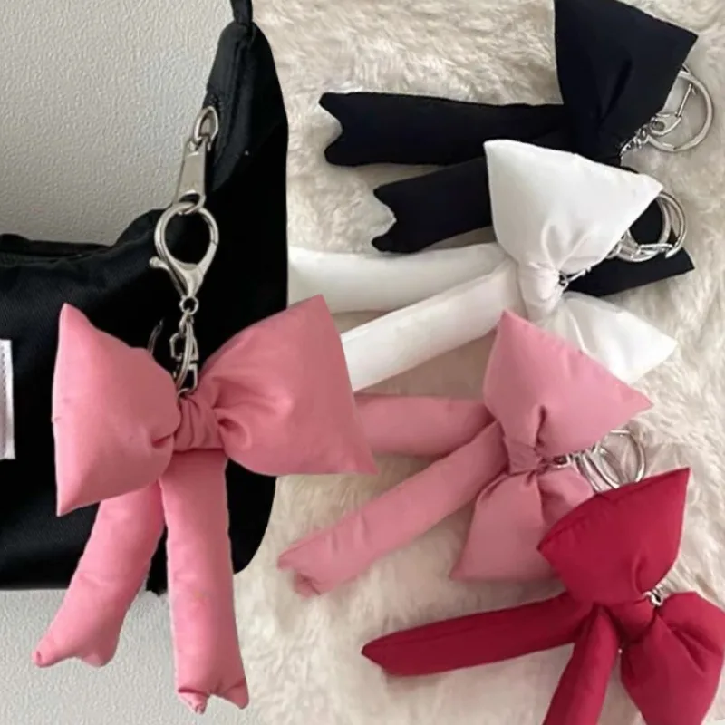 Cute Stuffed 3D Bow Key Ring Y2K Sponge Bowknot Keychain Charm Sweet Trendy Bag Pendant Backpack Hanging Jewelry Decoration