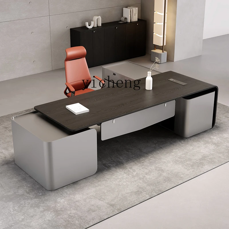 

TQH desk light luxury high-end office desk simple modern double color president desk