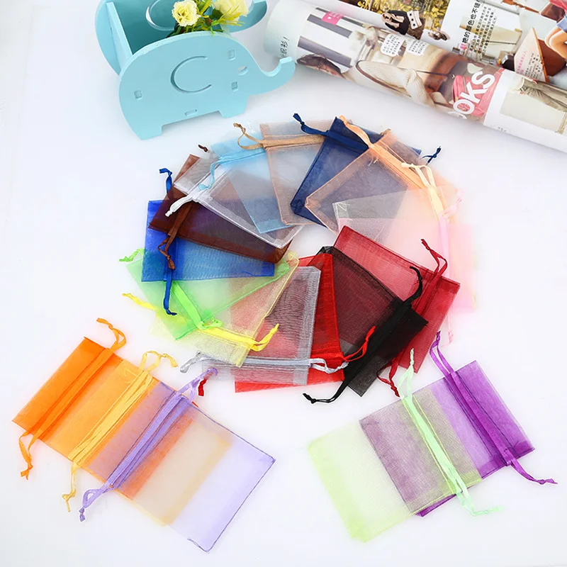 50Pcs 24 Colors 10 Size Organza Bags Jewelry Packaging Bags Candy Wedding Christmas Gift Drawstring Bags Wholesale Gift Bags